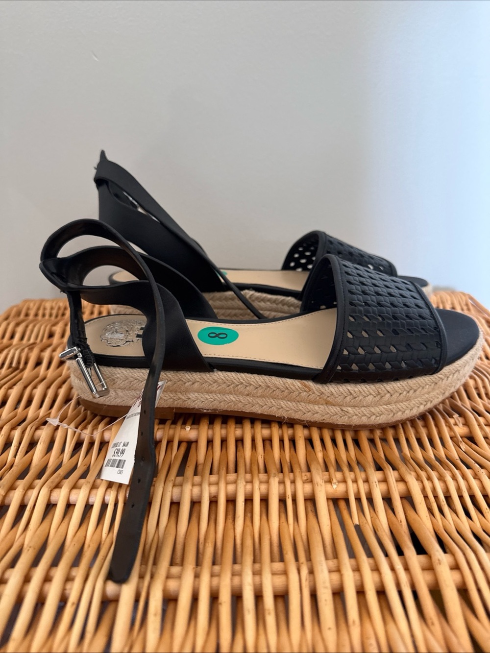 Vince Camuto Kovya Woven Espadrille Platform Sandal - Black Size 8 NWT